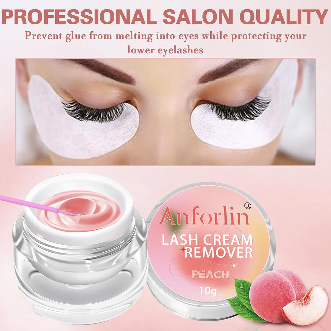 Lash Remover for Lash Extensions Kit 10G, Peach Scent Eyelash Extension Remover with Eye Pads Micro Brushes Mascara Brushes and Tweezers Professional Use Only Quick Dissolves Lash Remover by